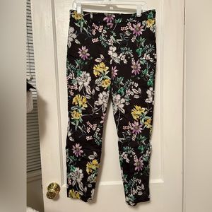 H&M Floral Print Trousers - Black, Yellow, Purple
